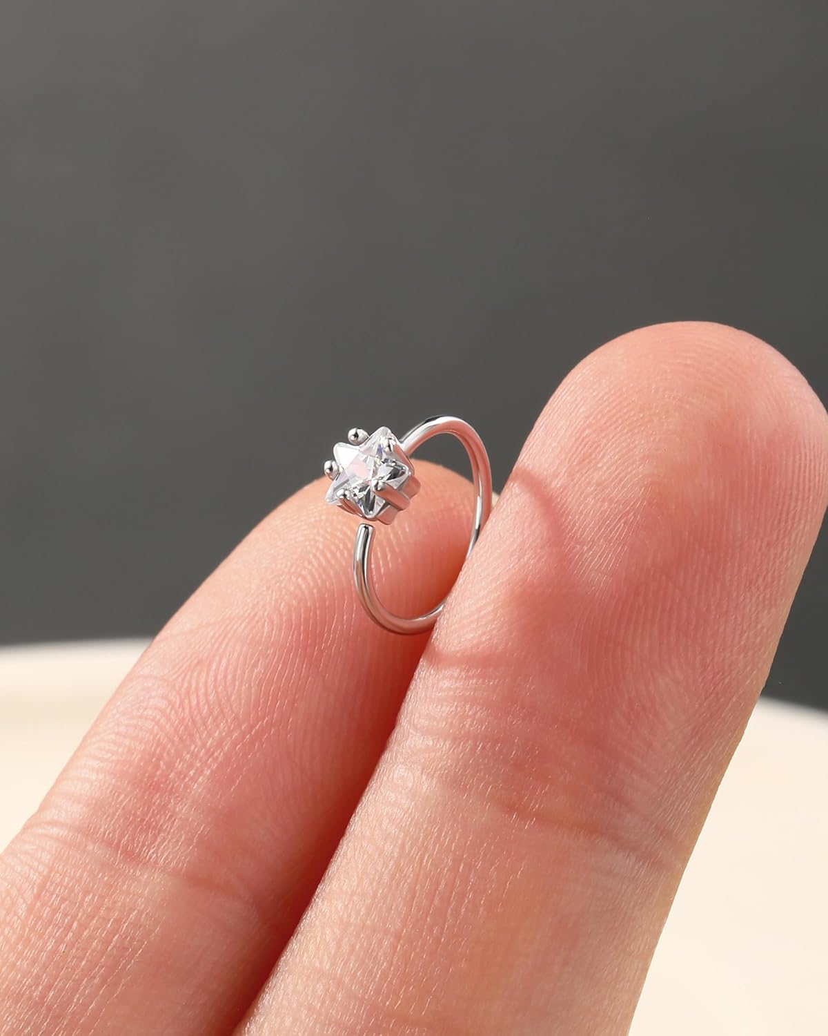 Jewseen 925 Sterling Silver Nose Ring Hoop 20G Dainty Star Nose Rings for Women 14K White Gold Plated Nose Piercing Jewelry Sterling Silver Nostril Piercing Jewelry Hoop - Image 3