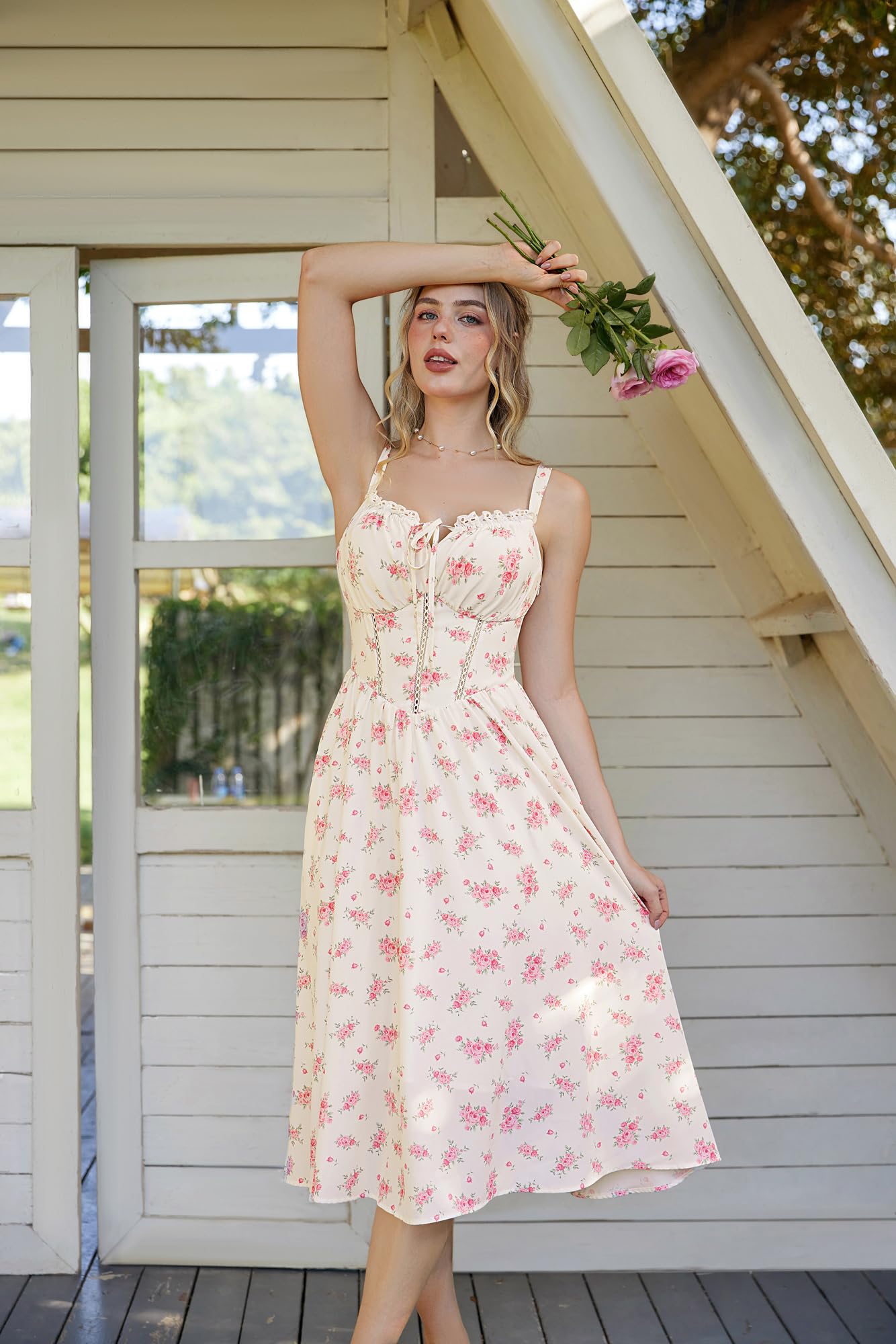 SCARLET DARKNESS Robe corset à motif floral pour femme - Robe d'été décontractée avec poches
