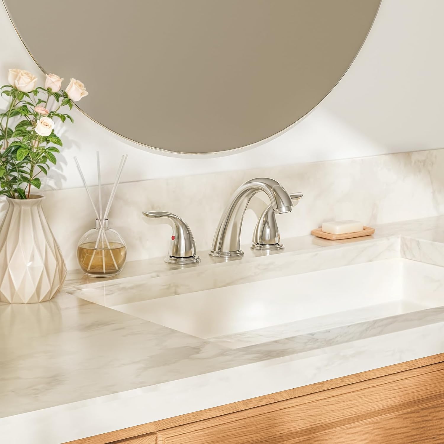 Phiestina 8 Inch 3 Holes Widespread Chrome Bathroom Sink Faucet, 2 Handle Modern ABS Plastic Bathroom Faucet with Metal Pop up Drain and Water Supply Lines, BF03067-K05-C