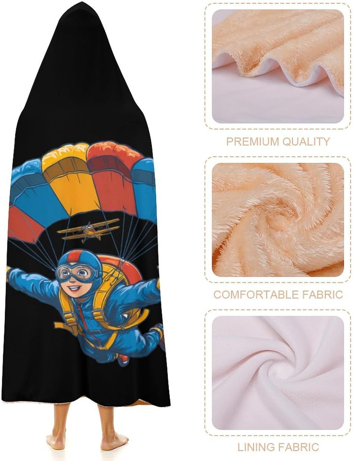 Funny Skydiving Wearable Blanket Oversized Throw Cape | Cozy Hooded Blanket Gifts for Women Men