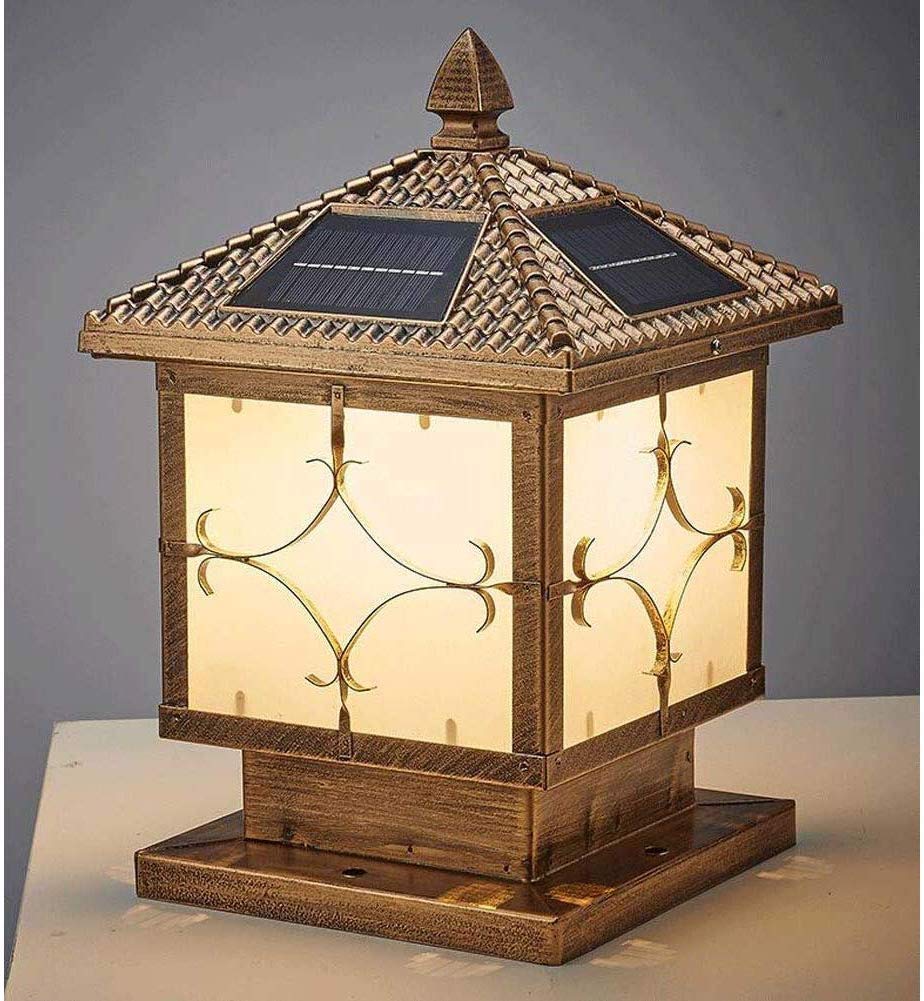 Solar LED Outdoor Column Lamp, Gate Porch Exterior Wall Pillar Lamp Park Patio Courtyard Villa Decor Waterproof Pillar Light Acrylic Landscape PHONG (Size : Small)