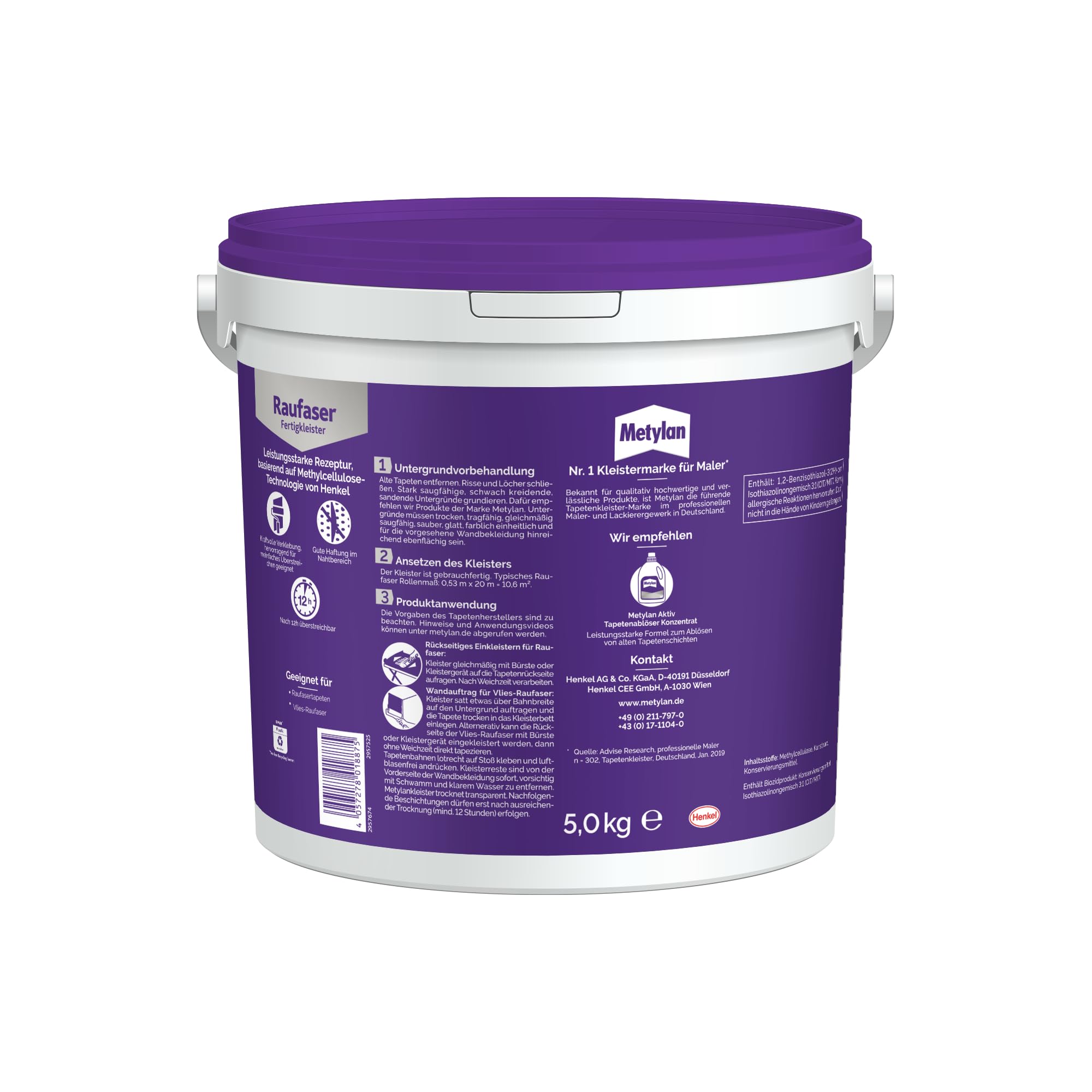 Metylan Raufaser Fertigkleister, sofort gebrauchsfertiger Tapetenkleister für Raufasertapeten, Kleister zum einfachen Tapezieren, 1x5kg