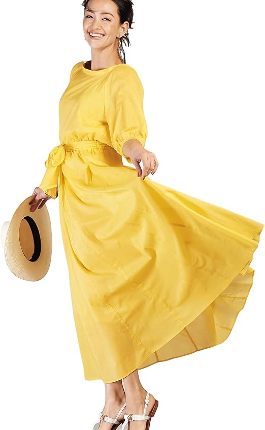 Amazon Co Jp ドゥクラッセ エアリーコットン ウエストリボンワンピ 服 ファッション小物