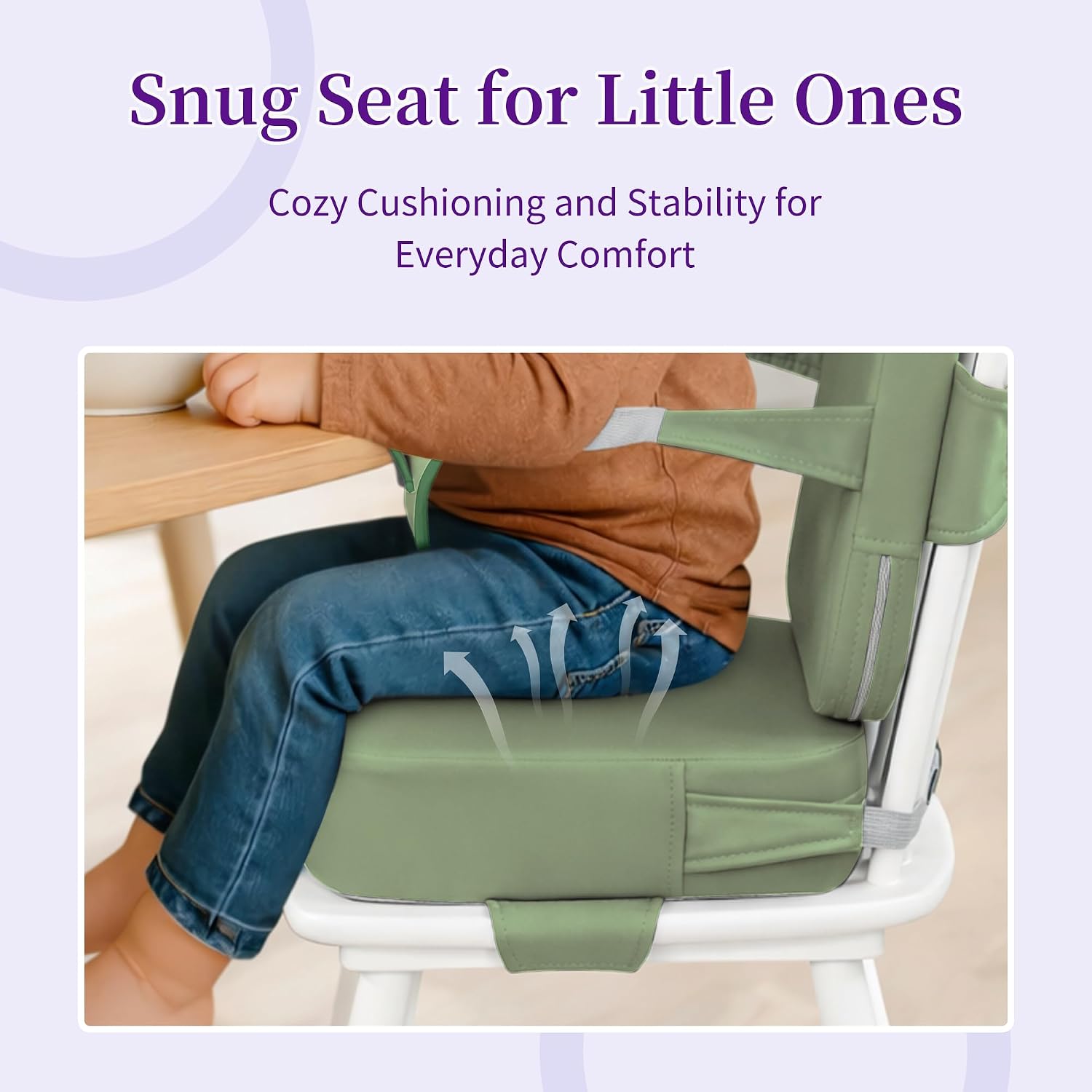 Toddler Booster Seat for Dining Table, Kitchen Chair Booster Seat with Backrest and Adjustable Straps, Non Slip Waterproof PU Cushion, Portable Dining Chair Booster Seat,Green