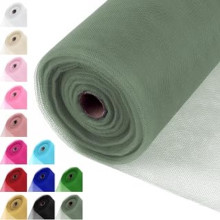 Moss Green Tulle Fabric Rolls 54 Inch x 40 Yards Large Mesh Tull Bolt for Wedding, Garden Netting, Tutu Skirt, Party Decoration and Craft Supplies