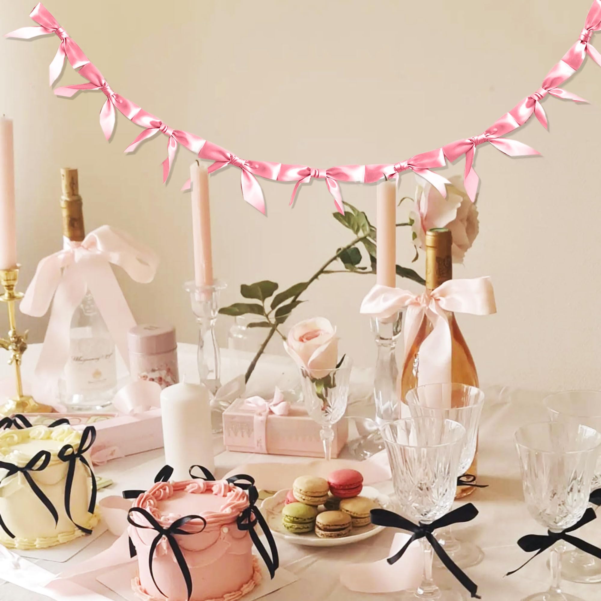 2 Ghirlande Con Fiocchi Rosa Per Decorazioni Feste | Striscione Elegante Per Baby Shower E Compleanni - 4