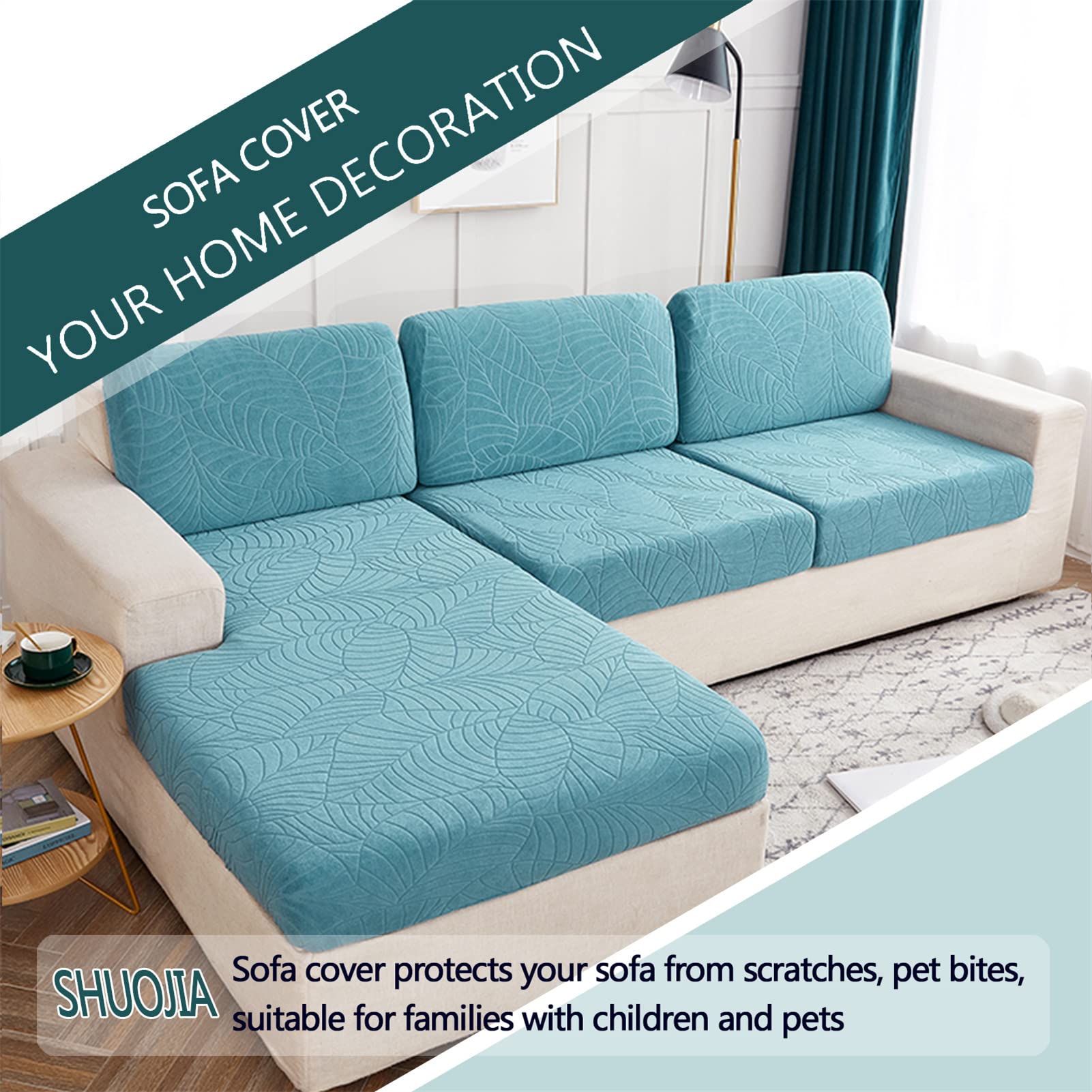 SHUOJIA Sofa Seat Cushion Cover Stretch Cushion Covers Non-slip Slipcover Cover for Sofa Seat Cushions Seat Couch Cover for Pets & Kids (Blue,Backrest Cover) - Image 3