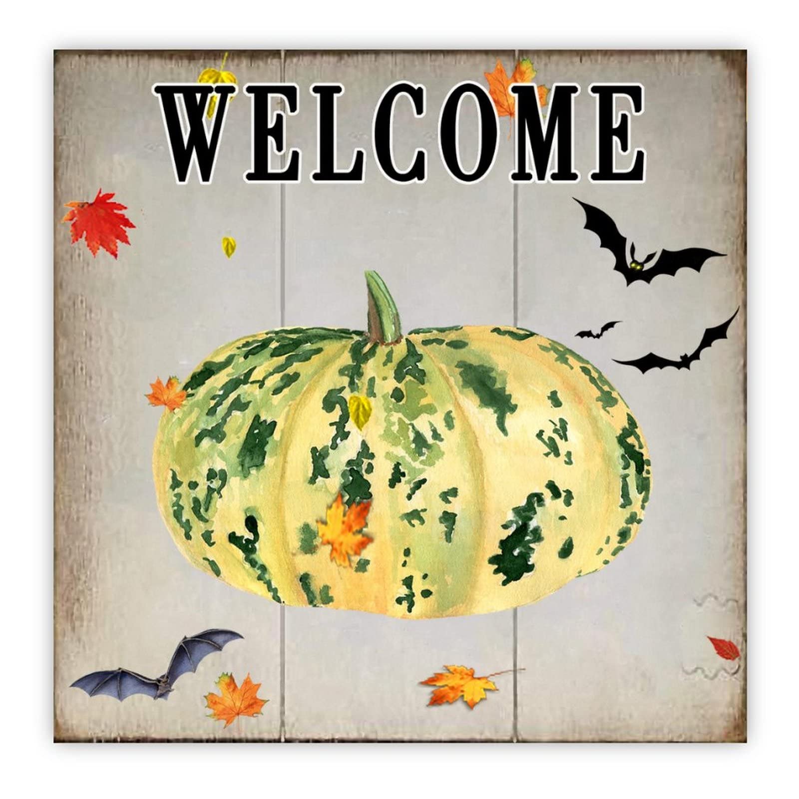 Cadre citrouille verte Hello Pumpkin déco murale bois maison et chambre