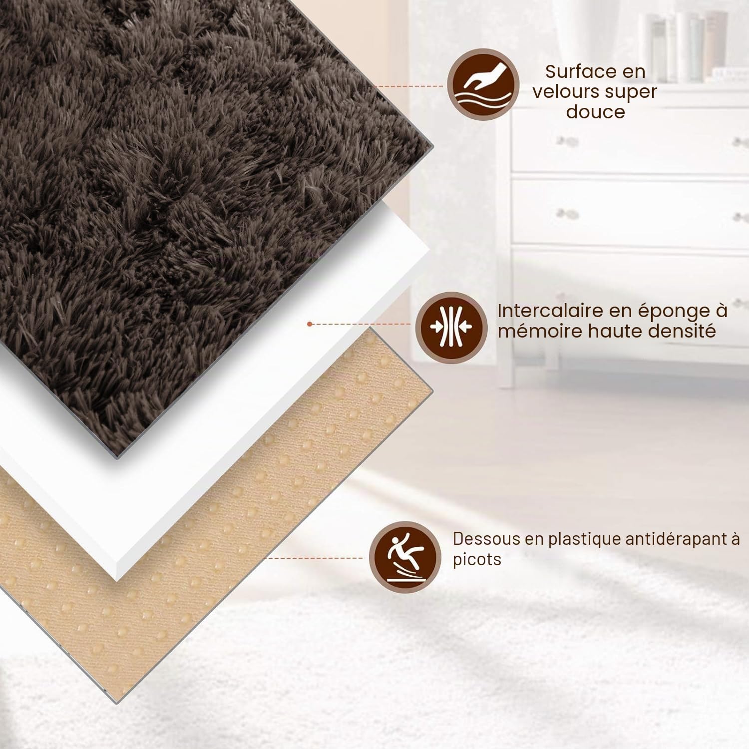 Oxford Homeware Tapis Salon – Grands Tapis Marron pour Chambre 80x150 cm – Tapis de Chevet Moderne, Doux, Antidérapant, Lavable pour Moquettes de Sol