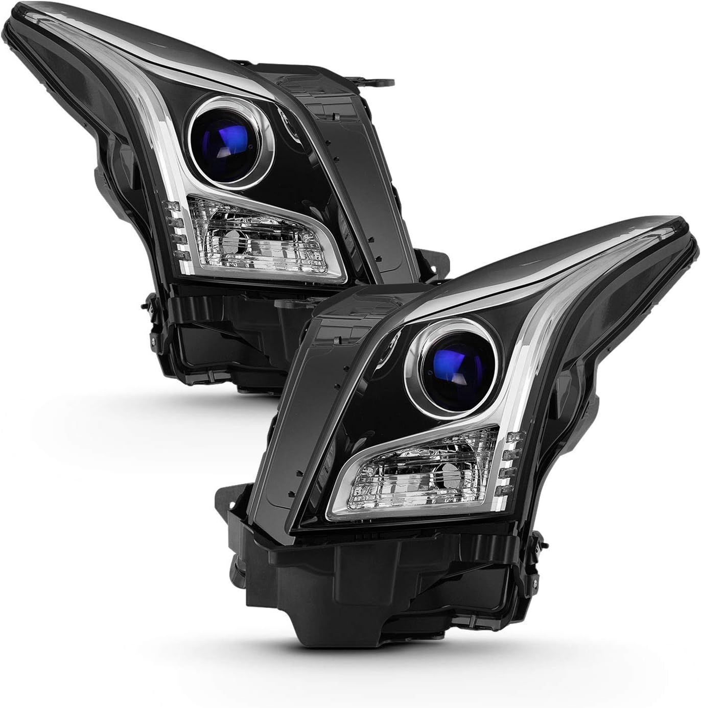 AKKON - Fits 2013 2014 2015 2016 2017 2018 Cadillac ATS Sedan [Halogen Type] Projector Chrome Headlights Pair Driver+Passenger