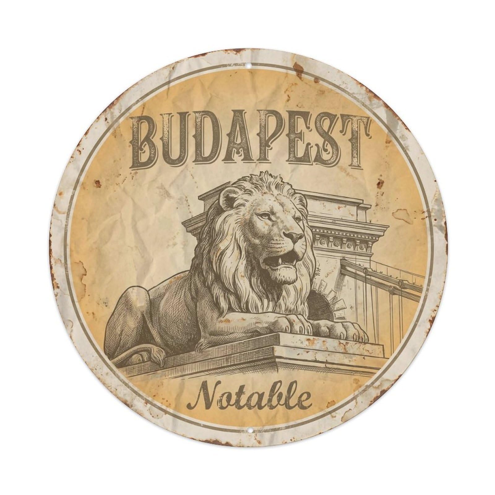 Vintage Travel Budapest Hungary Notable Vintage Metal Tin Sign Plaque