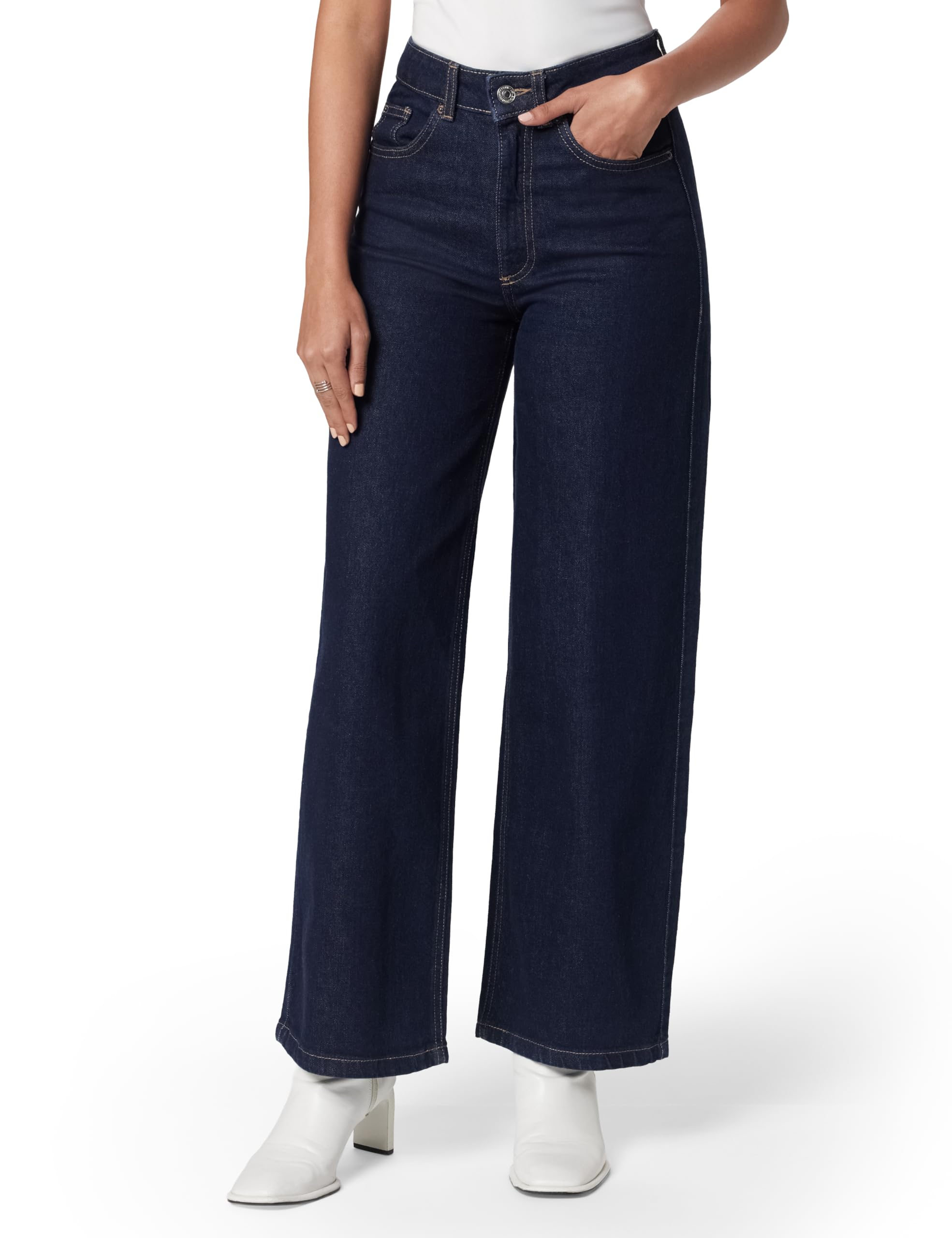 Cotton Mix Plain Wide Leg Fit Jeans T577272KINDIGO Mix (S)