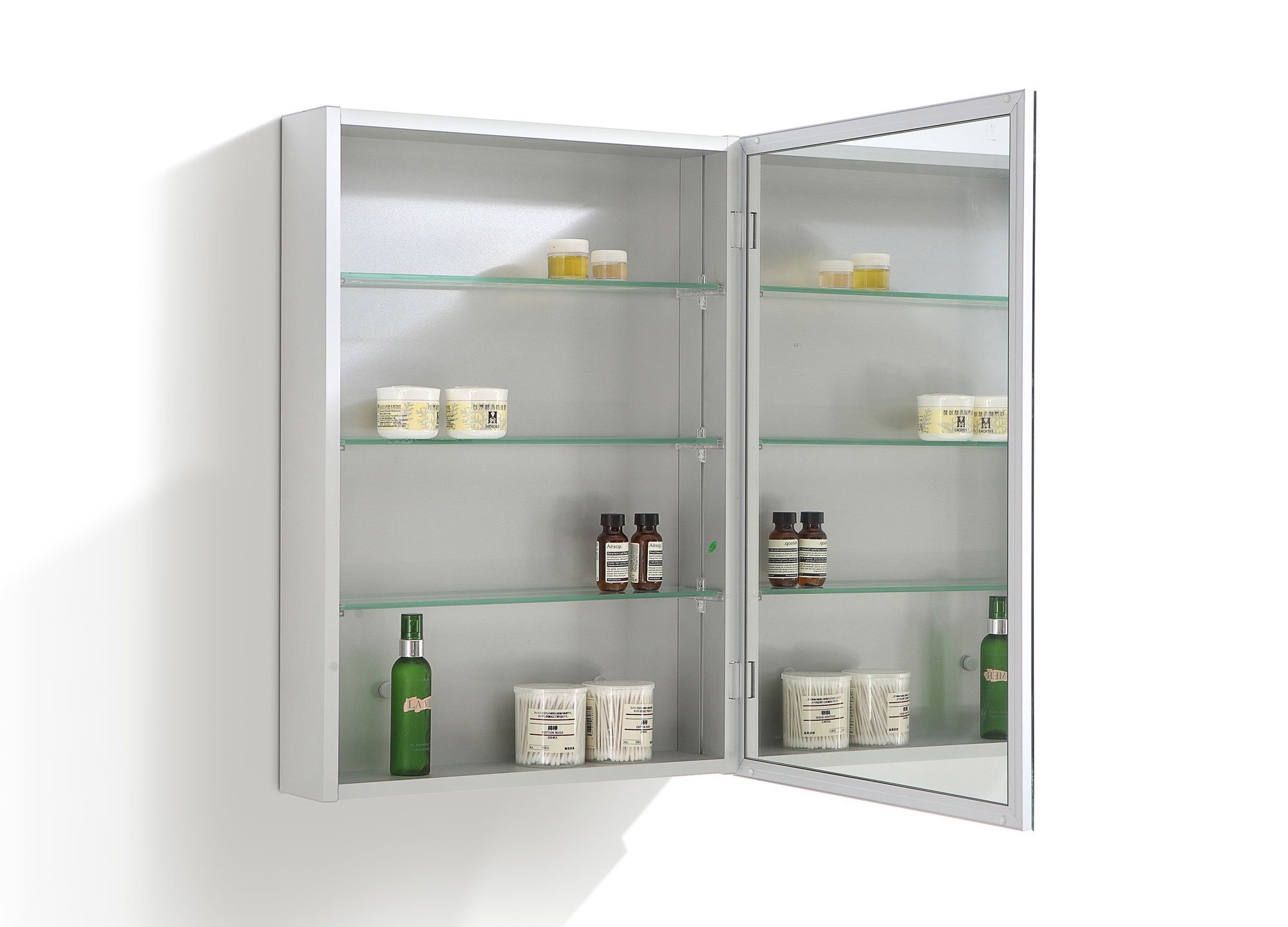 The Bath People Newbold Aluminium Bathroom Single Door Double Sided Mirror Mirrored Cabinet With Shelves- 400mm