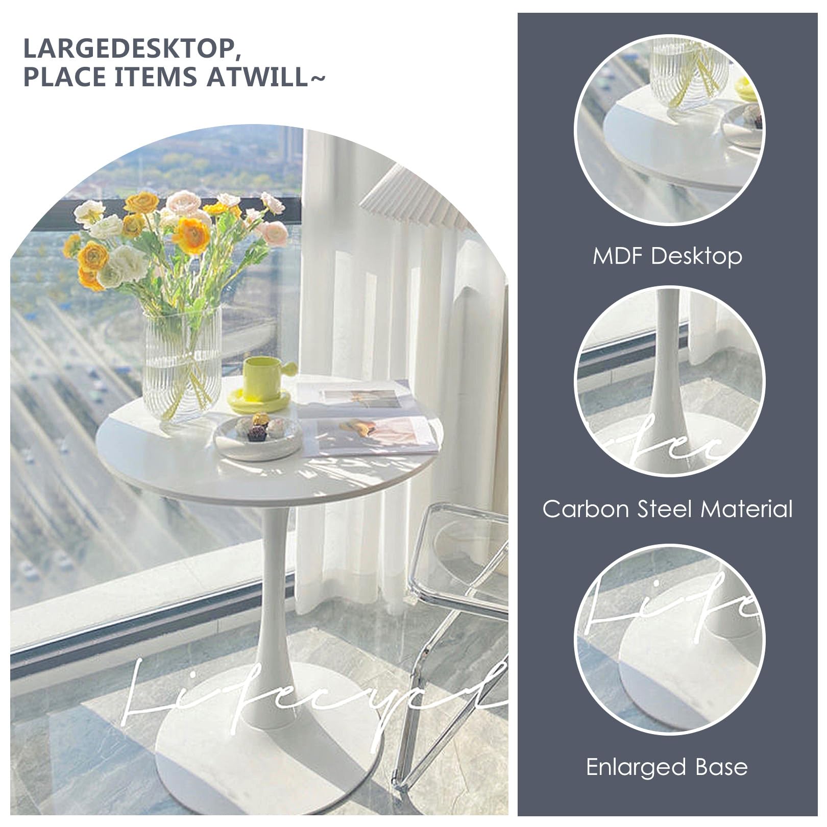 Table de salle à manger ronde blanche de 80 cm, table tulipe pour cuisine, salle à manger, sièges de style milieu du siècle, idéale pour café, bureau, salon, table ronde blanche avec design moderne