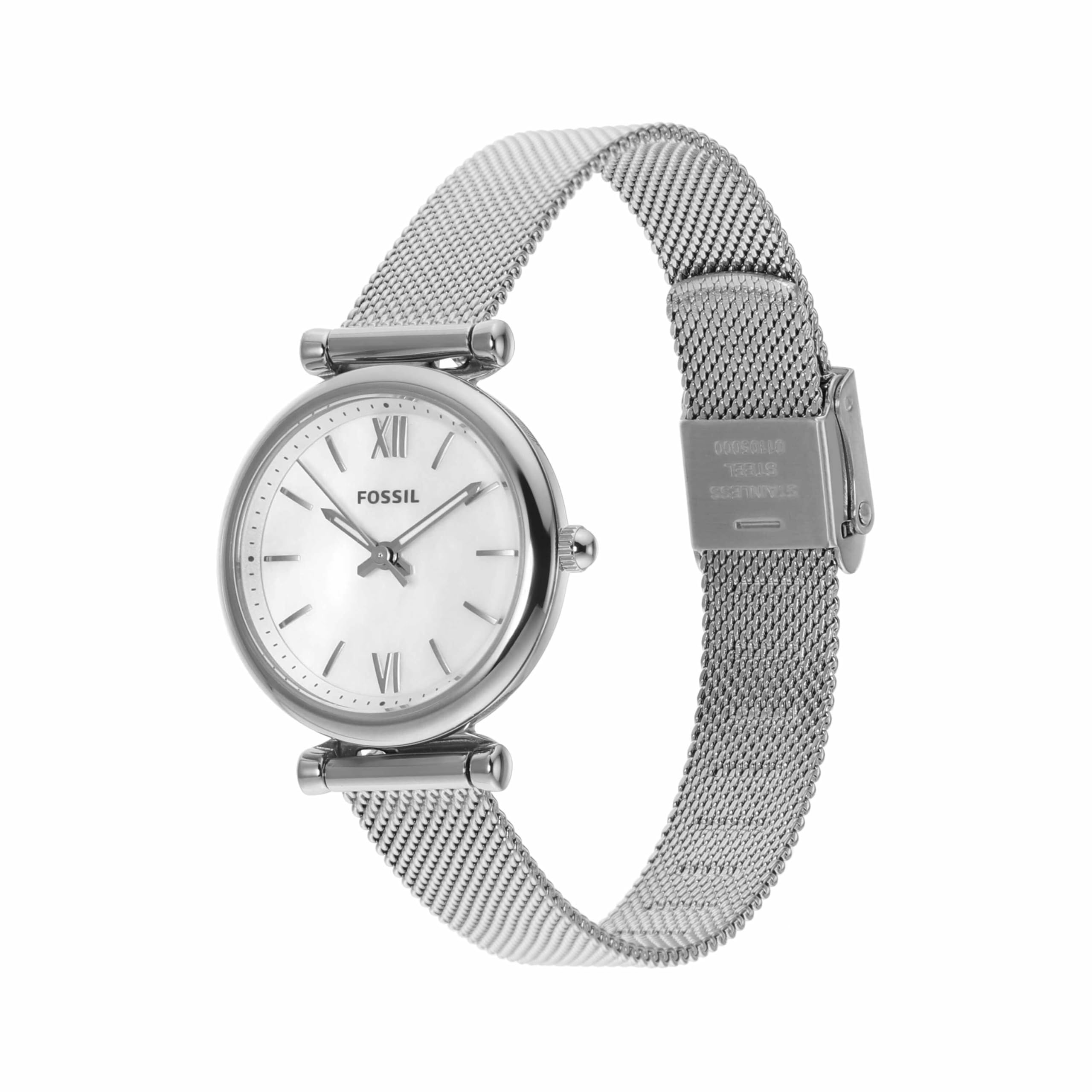 Fossil Orologio Carlie da donna, Movimento al quarzo a tre lancette in tonalità argento con cinturino in acciaio inossidabile