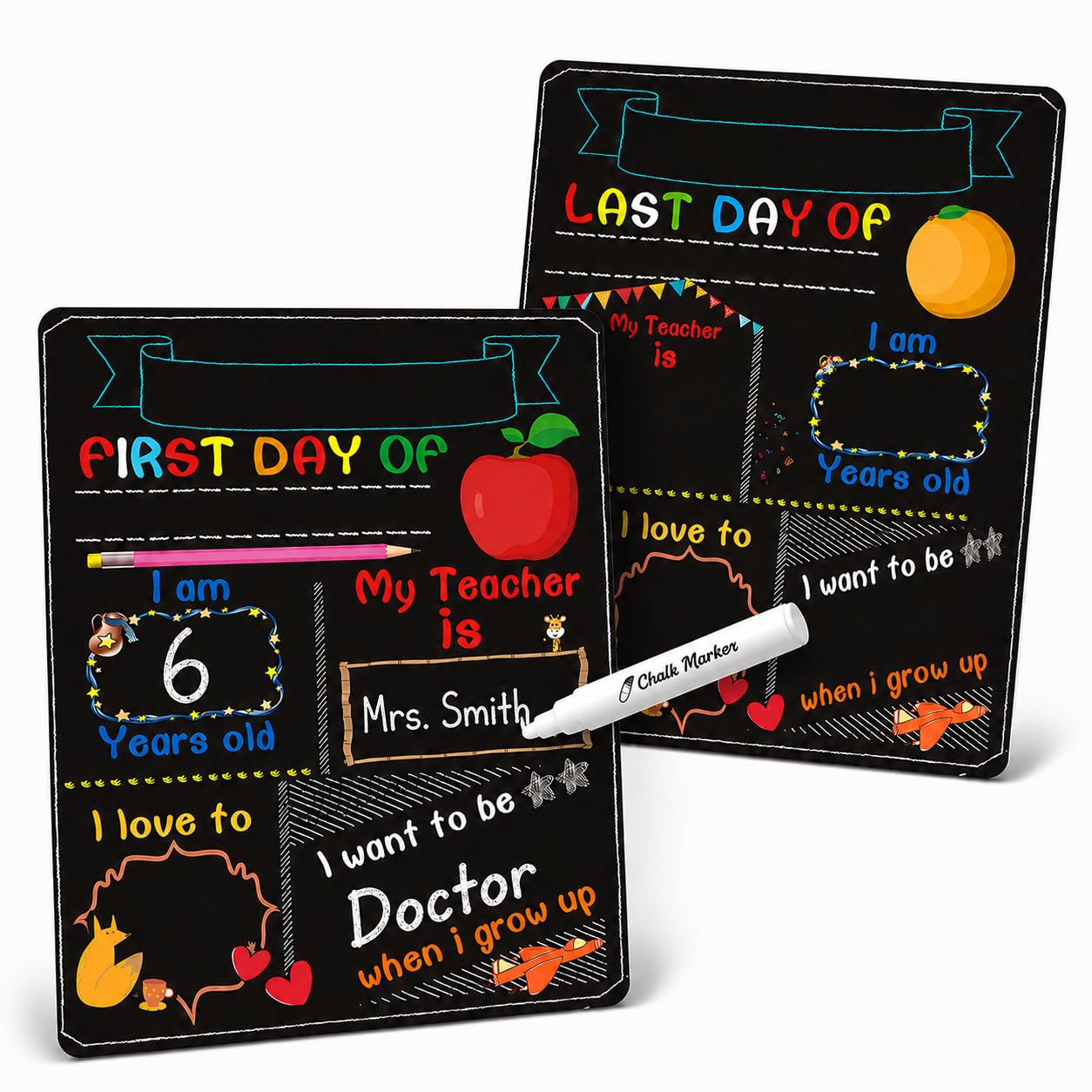 Homoyoyo First Day and Last Day of School Chalkboard, Double-Sided, Black