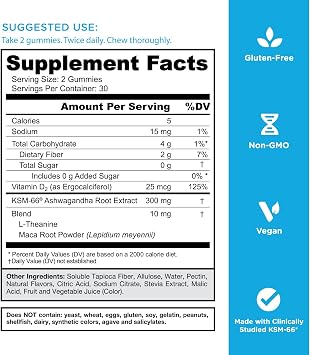 Goli Zero Sugar Ashwagandha & Vitamin D, Maca, L-Theanine Gummies, No Artificial Sweeteners, No Sugar Alcohols. Mixed Berry, KSM-66, Vegan, Plant Based, Non-GMO, Gluten-Free & Gelatin Free, 60 Gummies