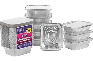 Nicole Home Collection Aluminum Pans With Lids - 50 Count - 1LB Oblong Pans (5"x4")