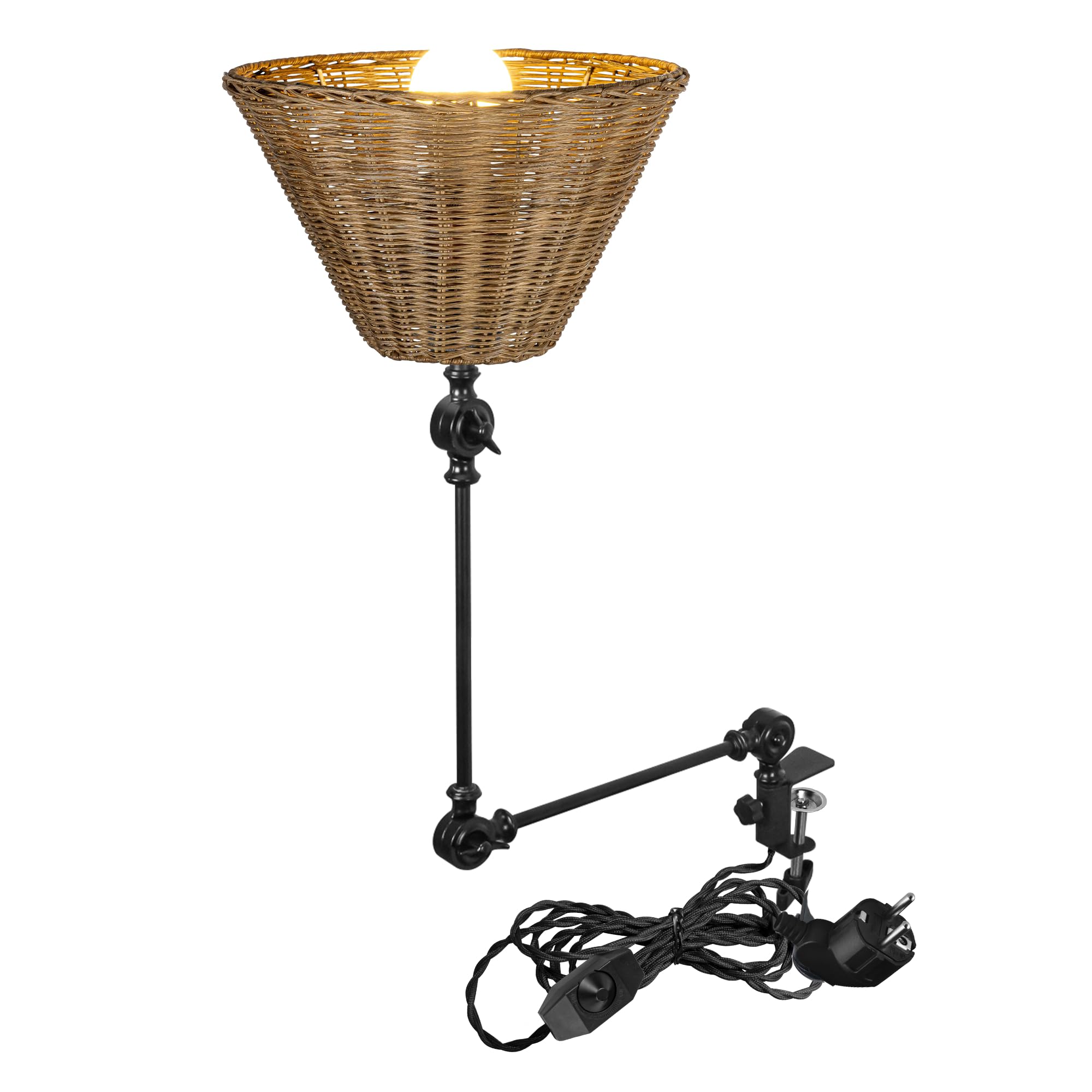 Lampada a morsetto industriale con 2,5 cavi interruttori, clip regolabile su lampada da lettura, lampada da comodino dimmerabile con braccio flessibile per scrivania, comodino, scaffale