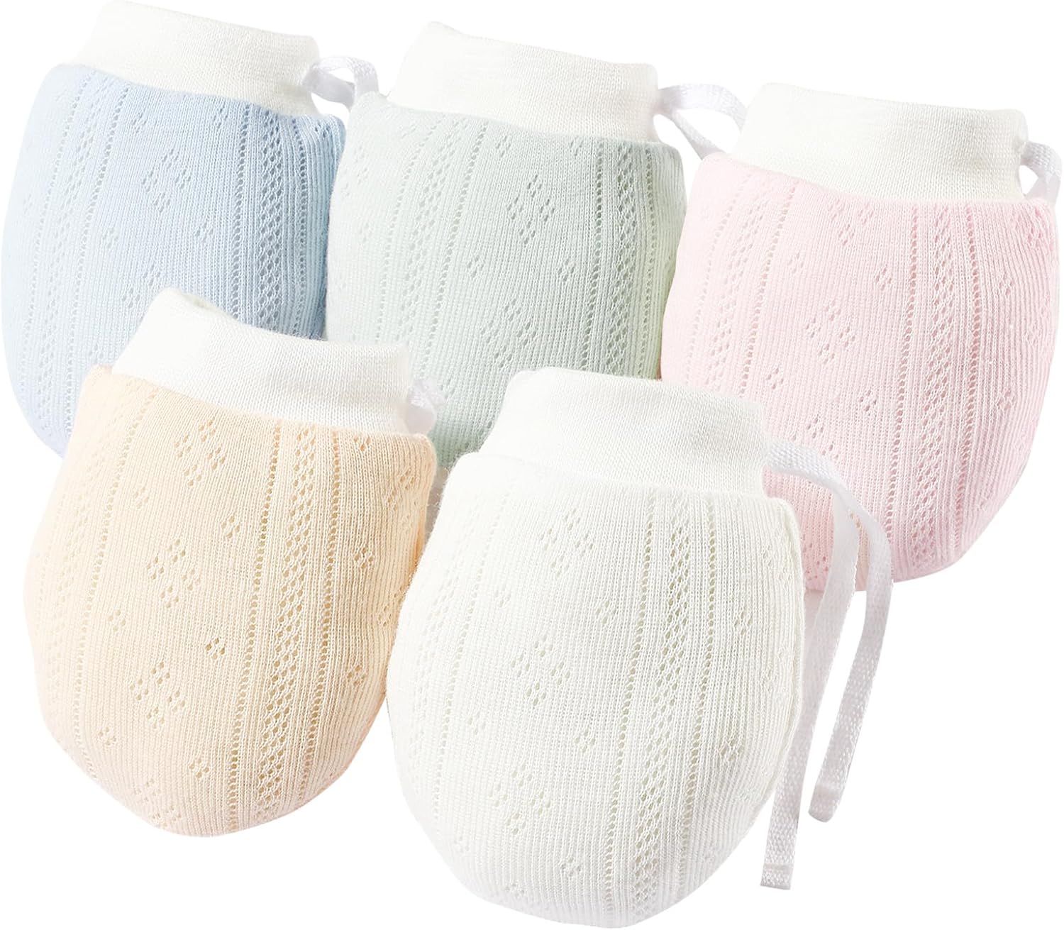 MOMSMENU Newborn Mittens No Scratch 100% Cotton Drawstring Mitts Baby Mittens 0-12months 5Pack