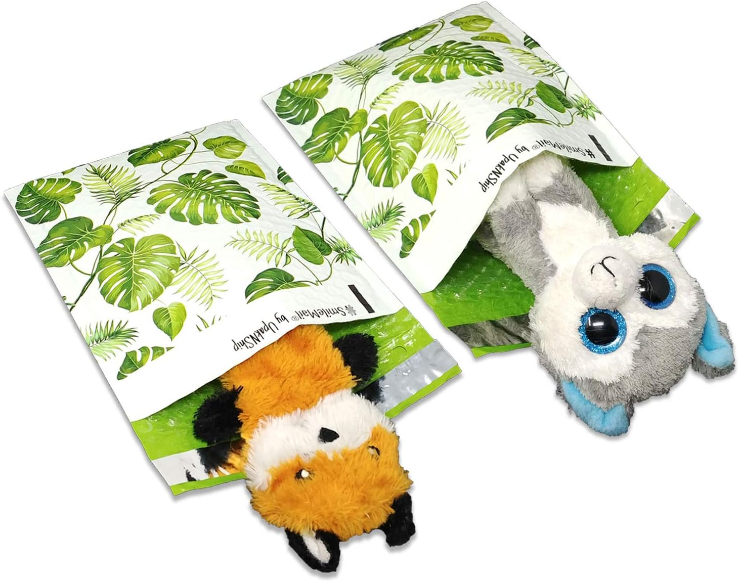 Poly Bubble Mailers, 6x10" Tropical Banana Leaves, Self Sealing Padded Envelope Mailers, (6.5 x 9 Usable Space) Cushioned Peel & Seal Mail Bags W/Kissy Stickers (100)