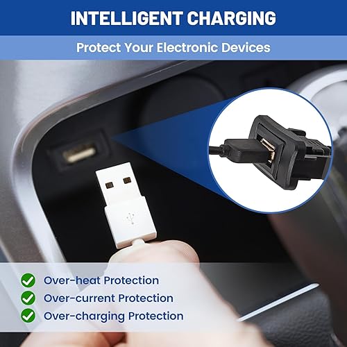 Miniatura 7 de Anina Cargador de coche con puerto USB de 1.57 x 0.87 pulgadas para Toyota, adaptador de enchufe USB macho a hembra, cable de extensión de montaje