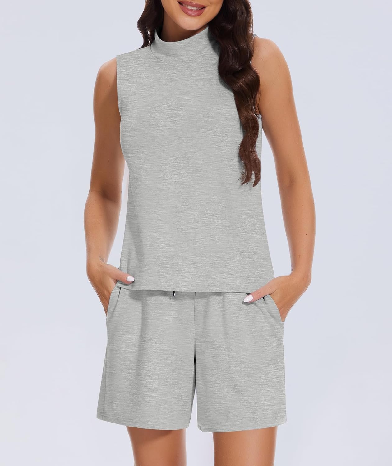 Casly Lamiit Women's Summer 2 Piece Outfits Mock Neck Tank Top High Waisted Shorts Lounge Sets 2025 Fashion Tracksuit