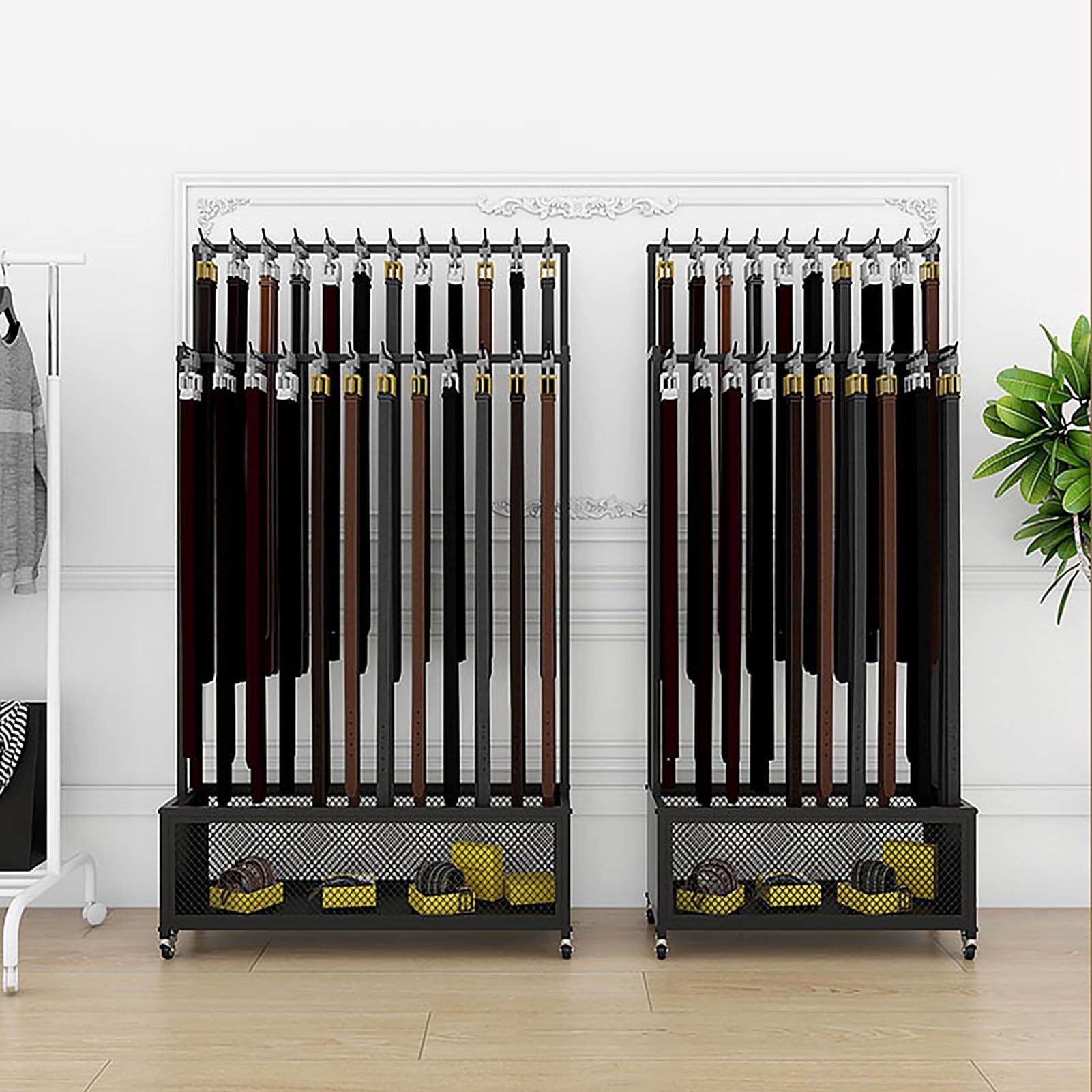 Expositor de Corbatas con Ruedas - Estante Independiente para Cinturones con Cesta Inferior para Tiendas de Regalos/Ropa - Estante portátil Comercial con estruc,Black-70x30x156cm