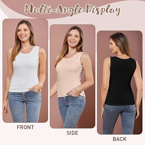 Miniatura 5 de 3 piezas de camisetas térmicas sin mangas para mujer, ropa interior de forro polar, suave, sin mangas, chaleco de capa base cálida