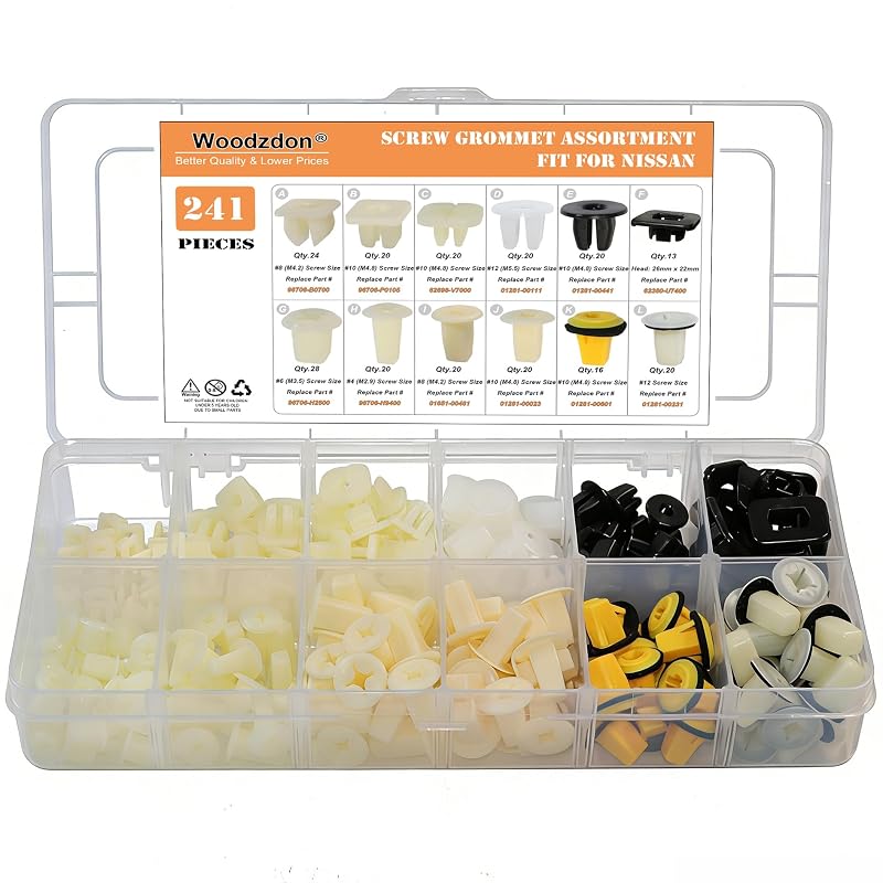Kit de porcas e grampos de nylon para para-choque, grade, para-lama e moldura do farol Woodzdon – 241 peças