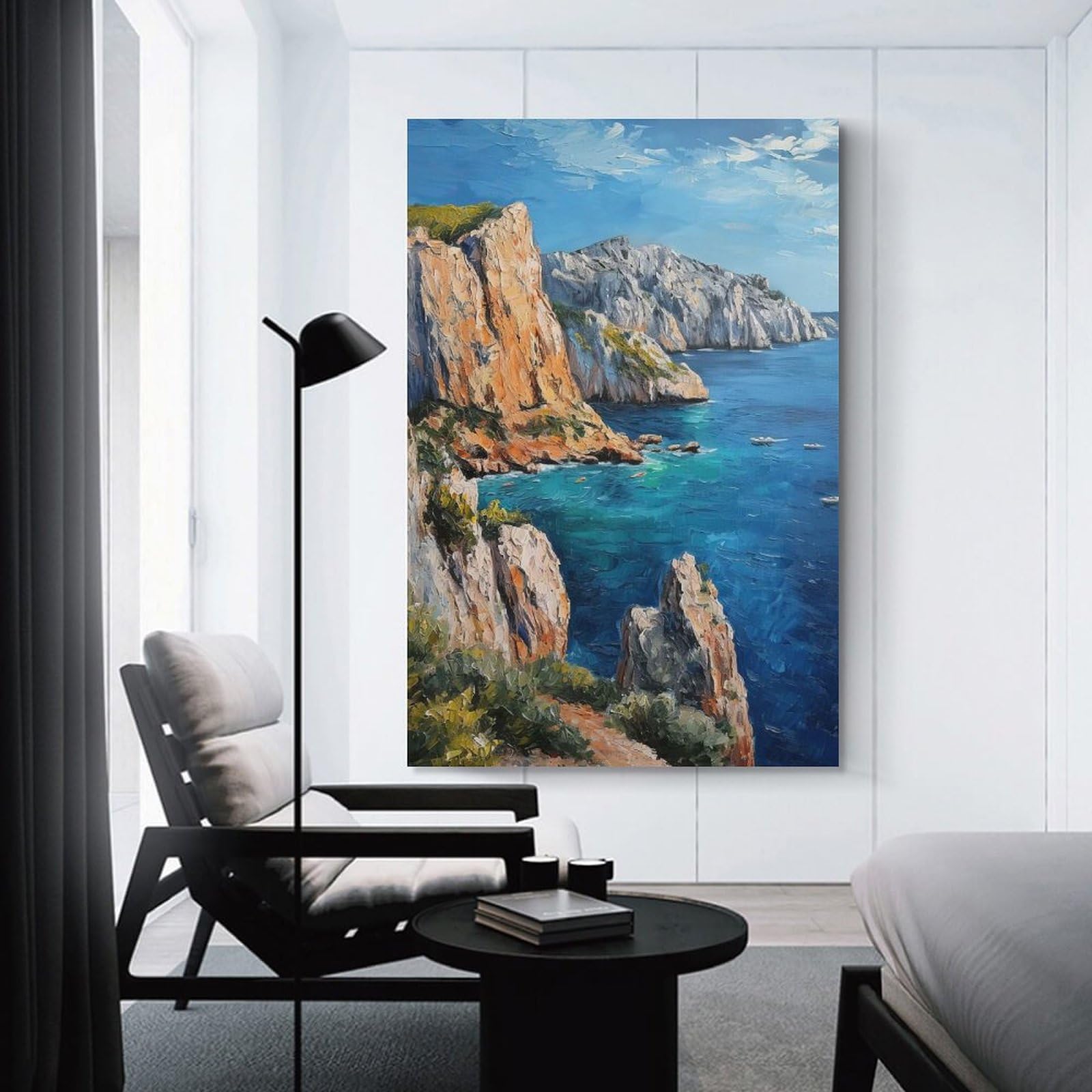 Junmoney Unframe-Style-9 Coastal Cliff Oil Painting Wall Picture Print, 16X24inch(40X60cm), For Lounge, Study, Hallway Or Flat Walls, Canvas Wall Art That Fits Changing Layouts