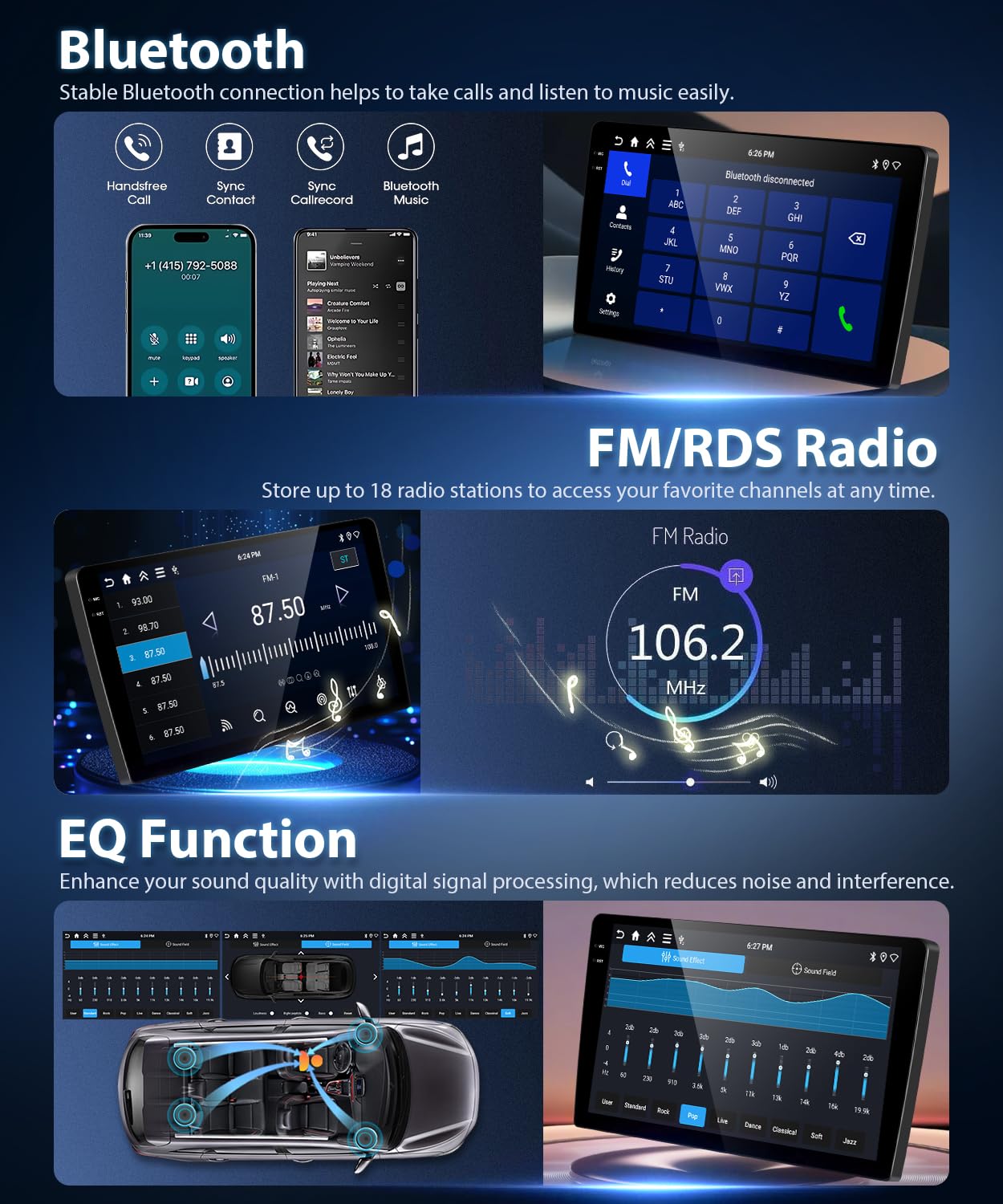 4GB+64GB Carplay Autoradio pour Peugeot Boxer pour Fiat Ducato 2010 pour Citroen Jumper, Android Auto Incell GPS Navigation WiFi FM/RDS Radio SWC Canbus Bluetooth EQ + Caméra de Recul