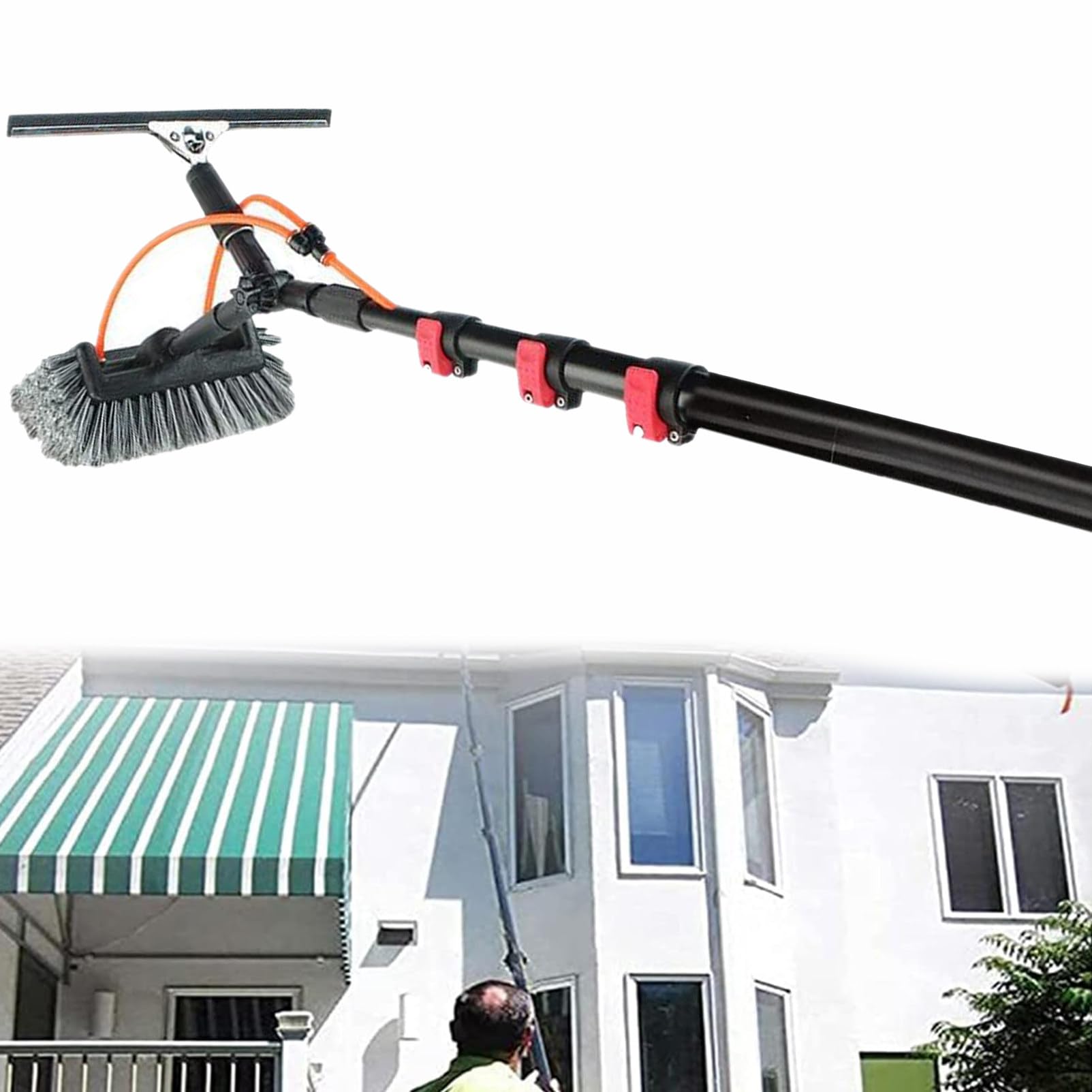 Brosse pour perche de nettoyage de vitres et toits éliminant la saleté tenace en hauteur
