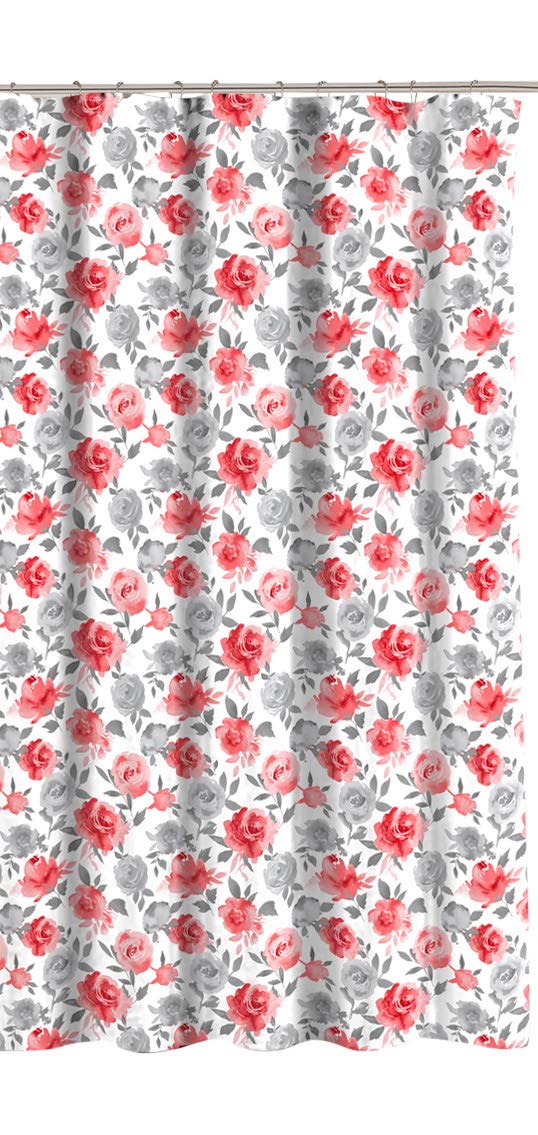 C.H.D HomeFabric Shower Curtain: Red Pink Grey Black Floral Art (Park Slope)