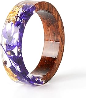 Unique Handmade Wood Plastic Resin Band Ring with Silver Foil Inside Ocean Blue Crystal Ring Best Gift for Her