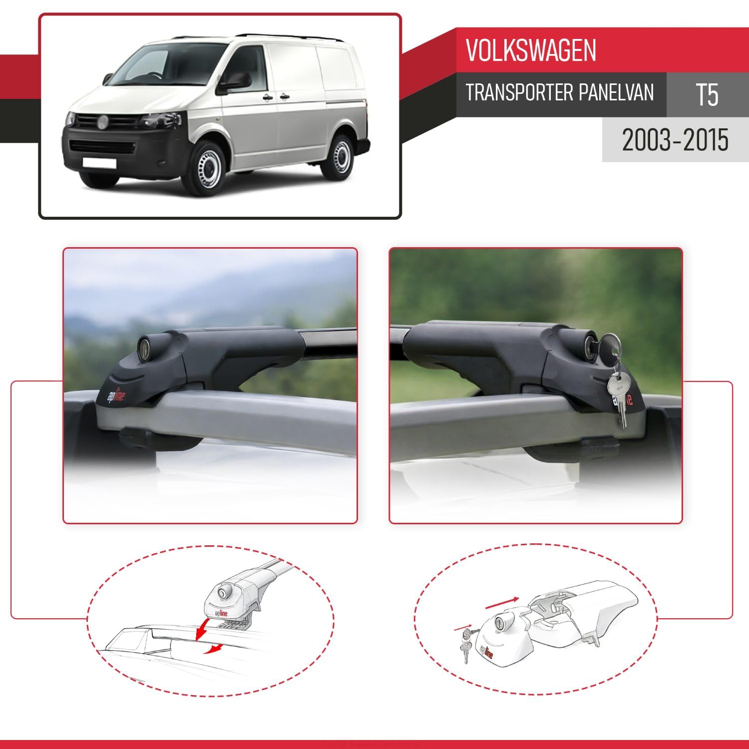 Kompatibel mit Volkswagen Transporter (T5) 2003-2015 ACE-1 Modell Relingträger Dachträger Auto Gepäckträger Schwarz Aluminium 4 Stangen