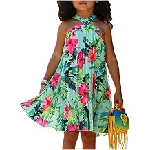 RoseSeek Girl's Summer Tropical Floral Halter Dress A Line Flowy Sun Dress | Vacation Outfits, Hawaiian Dresses for Girls, Girls Tropical Dress