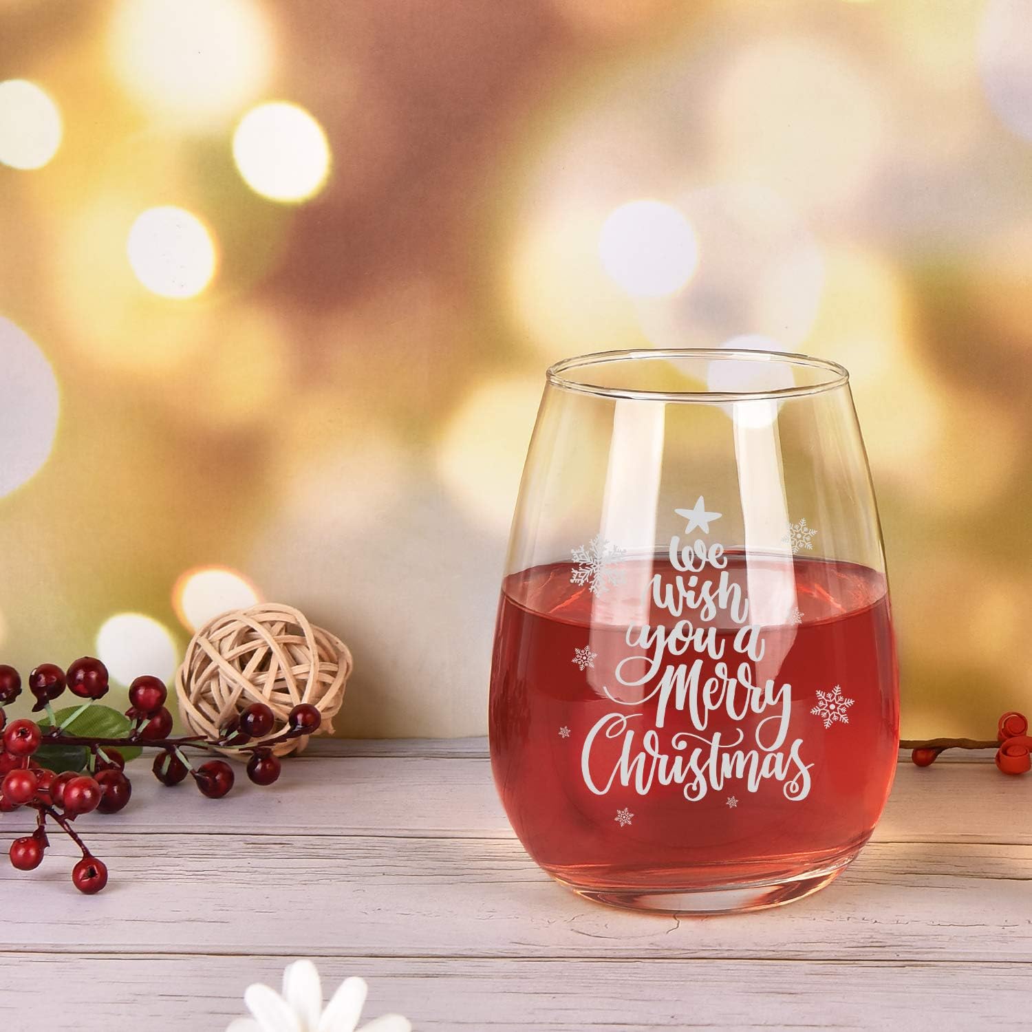 50% Off Discount Christmas Stemless Wine Glasses, We Wish You a Merry Christmas Wine Glass Xmas for Women Sisters Good Friends Girlfriend, 15 Oz Christmas Wine Glass