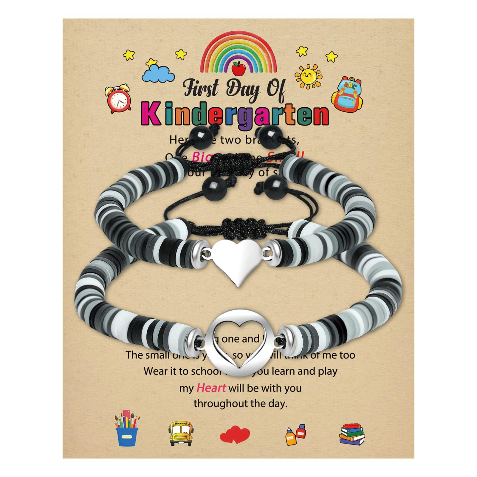 2024 First Day of Kindergarten Bracelet - Mommy and Me Matching Heart Bracelets Back to School Gift for Mom Daughter Boys Girls