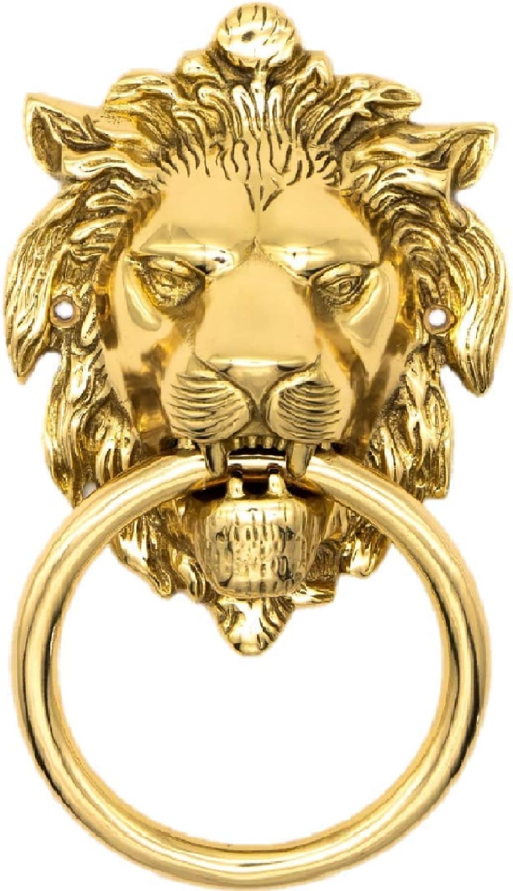 UNIQUELLA Door Knocker of Lion Face in Metal_Towel Holder Tier - Metal Door Fitting - Handle_Home Decorative Lion Head Door Knocker Hardware,Glossy Gold Look Pack of 1 Piece with Screws.