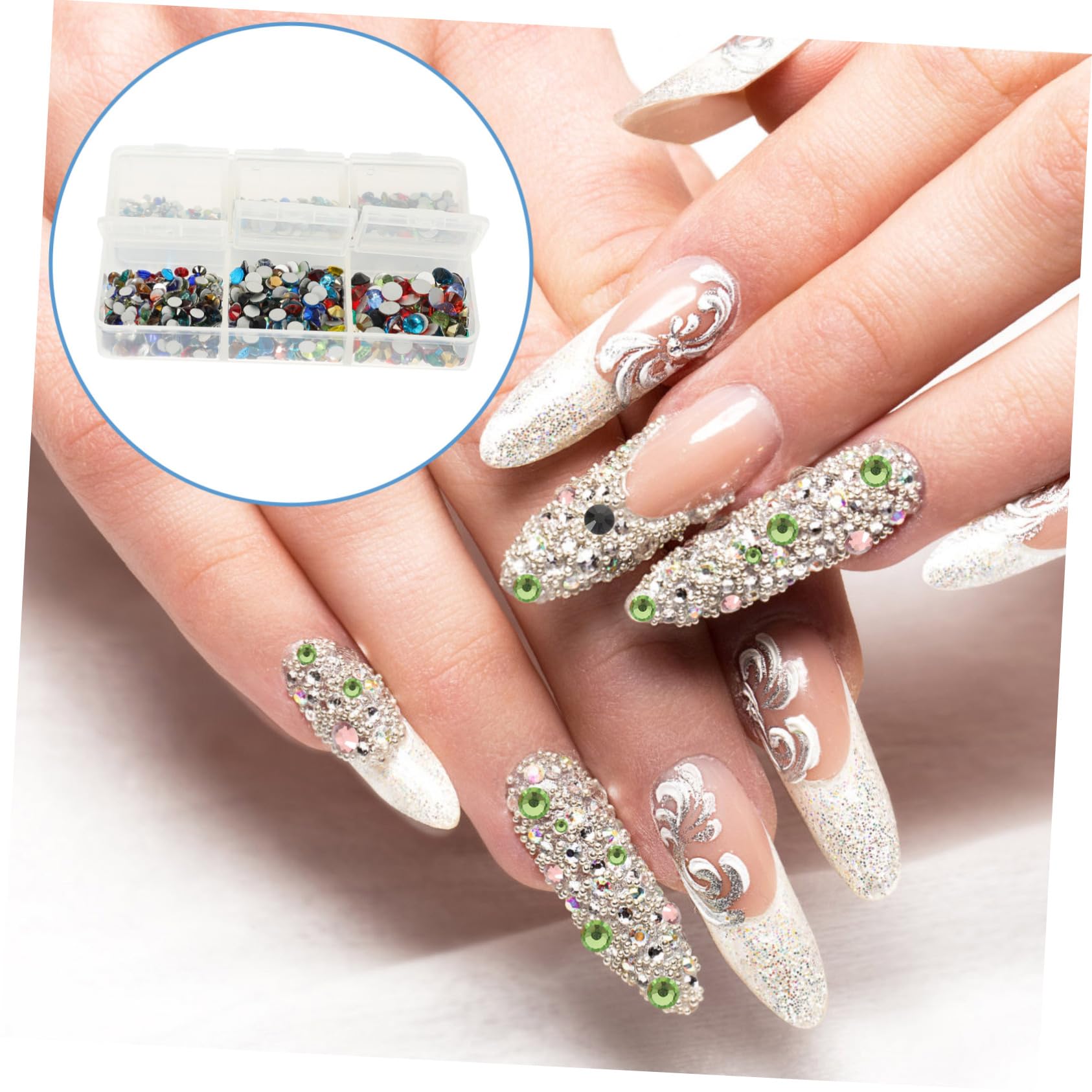 Healeved 4sets Strass Per Unghie Con Design Flatback Kit Di Decorazioni Per Nail Art e Progetti Fai Da Te Misti Comparti Accessori Per Manicure e Crafting