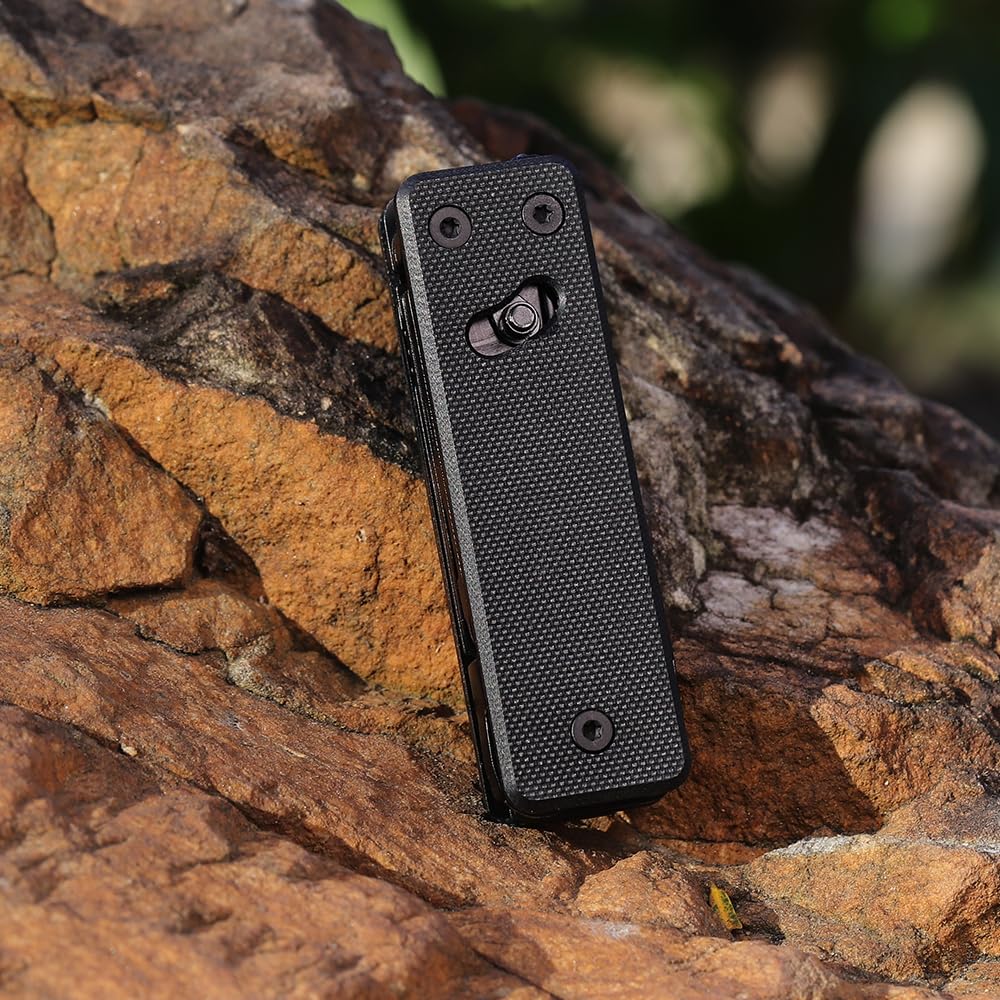 ROXON KS2E NOIR Couteau de poche multifonction avec grande lame de ciseaux | manche en G10 et clip de poche, 13 fonctions en 1, idéal pour le camping, la randonnée, les urgences et un usage quotidien