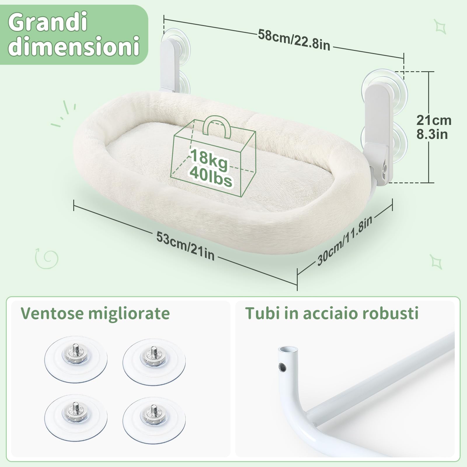 GUUSII HOME Amaca per Gatti da Finestra Letto Morbido e Confortevole per Gatti Trespolo e Mensola per Riposo Interno Facile da Installare Senza Forature Animali domestici (Bianco)