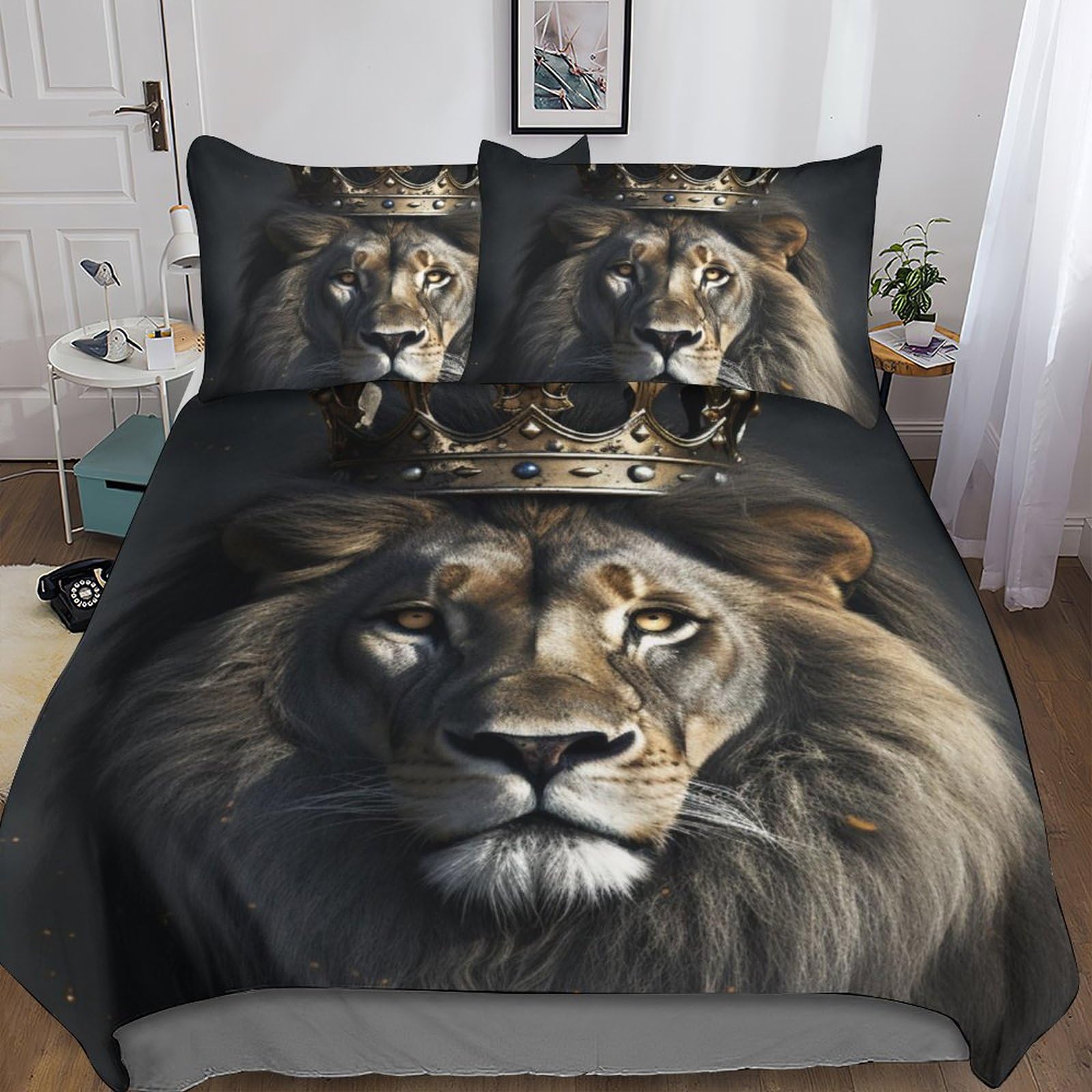Linge de lit lion de la savane pour une chambre style nature