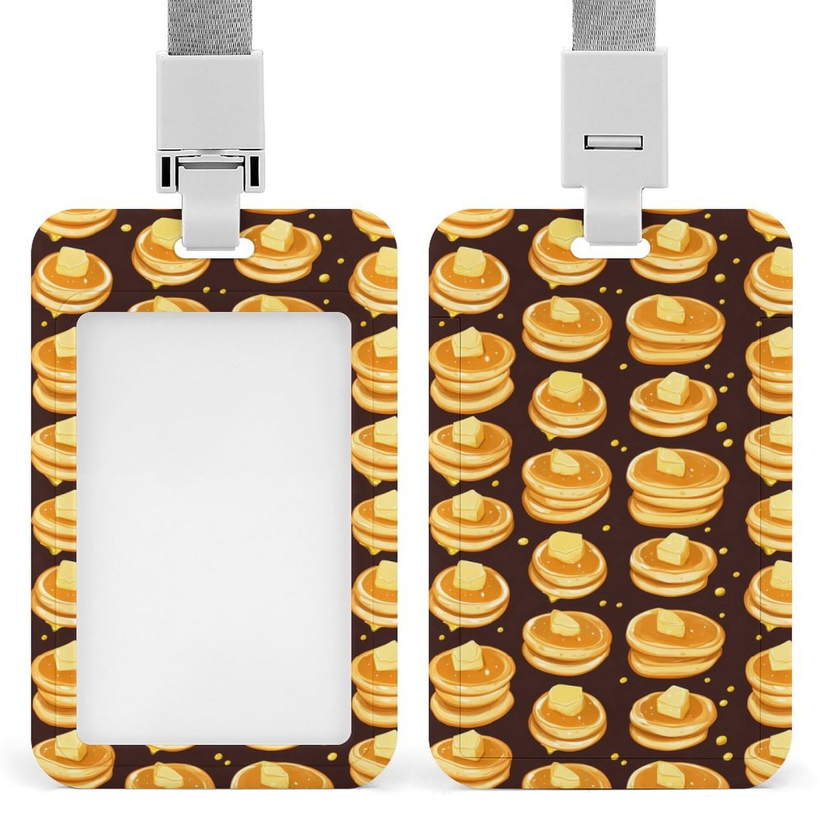 Pancakes Pattern Trendy ID Badge Holders Reusable Vertical Work Badge Clip with Neck Lanyard