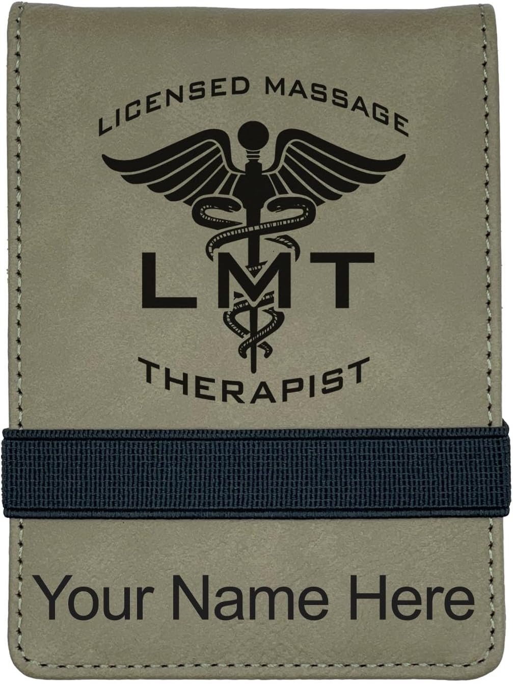 LaserGram Mini Padfolio with Notepad and Pen, LMT Licensed Massage Therapist, Personalized Engraving Included (Dark Brown)