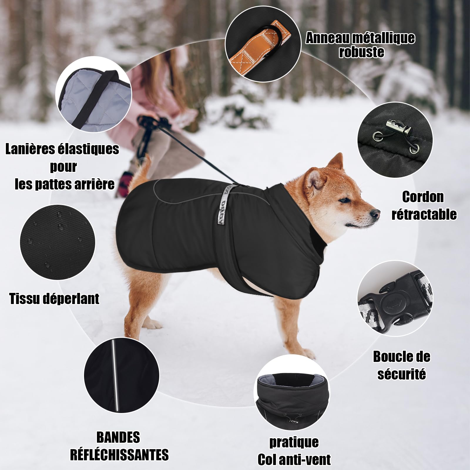 FEimaX Manteau d'hiver pour Chien Veste Chaud Coupe-Vent Réfléchissant 6XL Noir