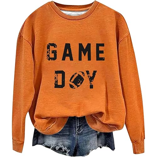 SHAOBGE Football Game Day Sweatshirt for Women Graphic Print Pullover Shirt Fall Casual Crew Neck Long Sleeve Mom Shirts Tops