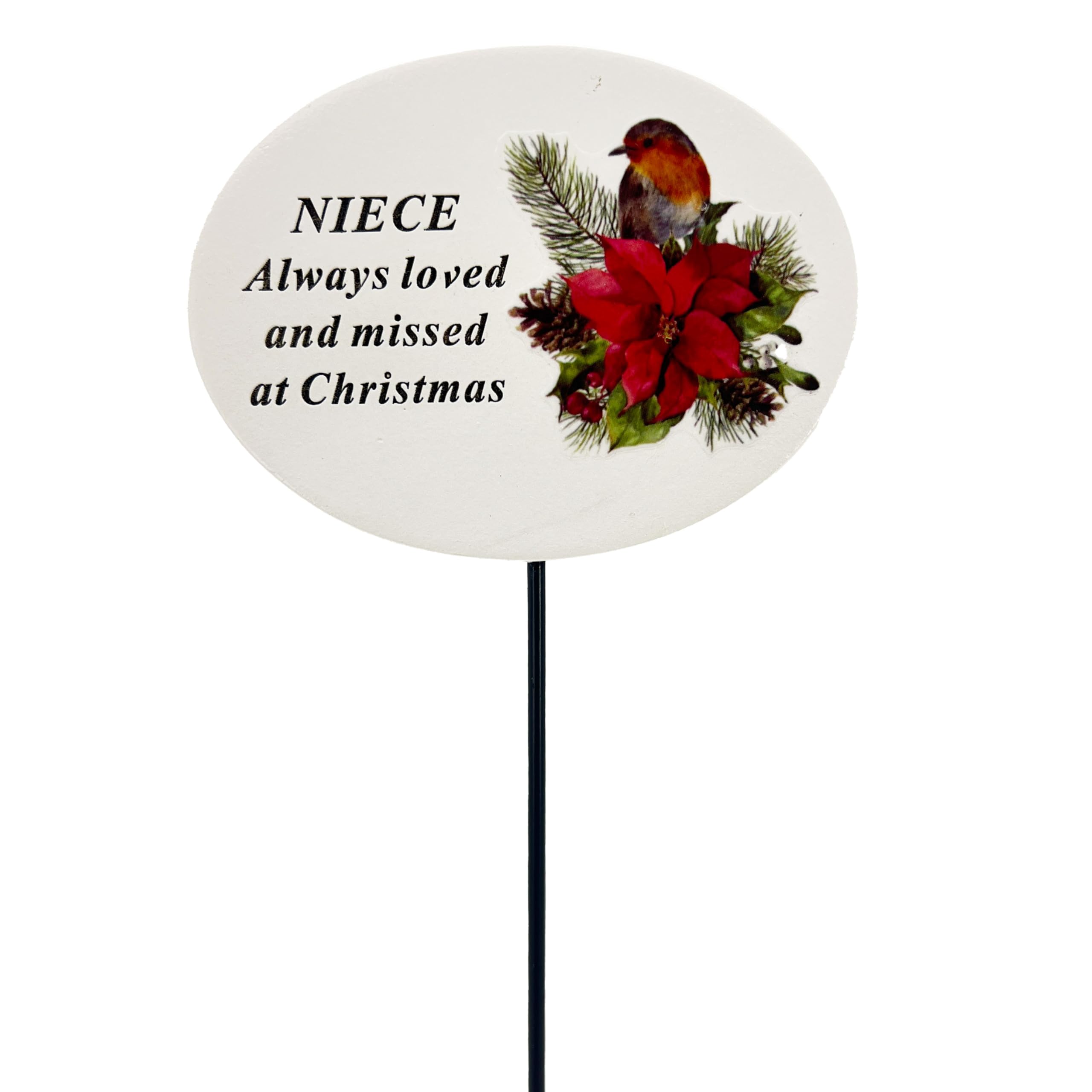 Angraves Stone Effect Niece Christmas Xmas Robin Poinsettia Flower Memorial Tribute Stick Graveside Plaque