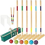 ApudArmis 35In Six Players Croquet Set with Deluxe Premiun Pine Wooden Mallets,Colored Ball,Wickets,Stakes - Lawn Backyard Game Set for Adults/Teens/Family (Large Carry Bag Including)